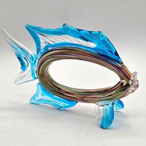 Murano Style Art Glass Fish Figurine Multicolor Cutout Body Vintage Handblown